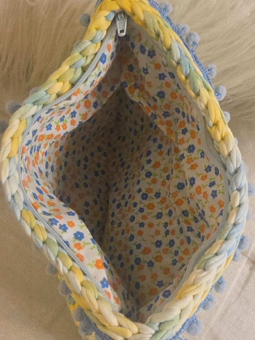 Handwoven Pastel Yellow & Blue Crochet Wristlet Clutch 10.5×7 Inches - Picture 5 of 8